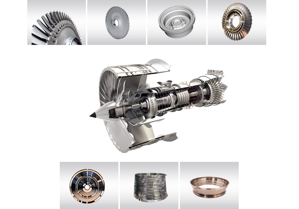 發(fā)動(dòng)機(jī)安裝節(jié)、機(jī)匣、渦輪盤(pán)、軸、葉片等發(fā)動(dòng)機(jī)鍛件，可生產(chǎn)飛機(jī)發(fā)動(dòng)機(jī)90% 以上的鍛件。.jpg